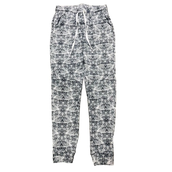 Buff Pants - Buff Bunny Joggers Women's L White Black Print Tapered Stretch Lightweight